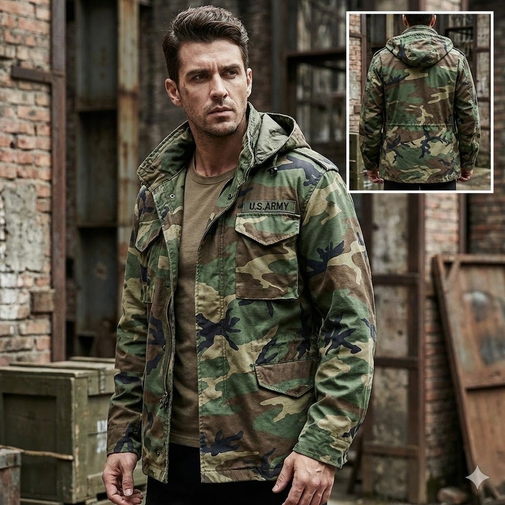 Vintage 1985 US Army M65 Field Jacket‎ Alpha Industries Woodland Camo Sm X-Short